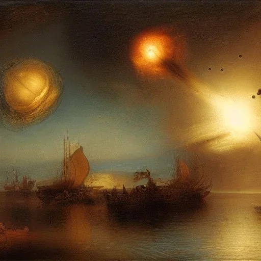 Rembrandt, stars, planets, ships, space