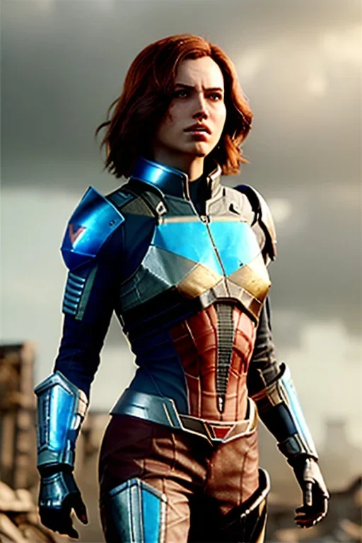 ultrarealistic, ruined city,__mass effect armor__, __angles__, 19 year old woman, strikingly beautiful, ginger hair, silver colour, [__starlets__|__starlets__], (pale __skincolor__ skin:1.2), __camera__, _hair_, detailed face and eyes, medium breasts, leather choker, freckles, dynamic pose, resolved expression, __accessory__, strappy outfit, (straps:1.1), sword in scabard on left hip, (buckles, buttons, snaps, rings:1.0), haltertop style breastplate, detailed eyes, plump lips, sci-fi theme