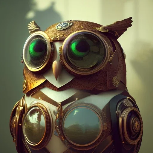 depth of field, Steampunk Owl, extreme detail, Photorealism, macro lens 24mm,bokeh, cinema4d, 8k, unreal engine 5, redshift render, midjourney4, octane render