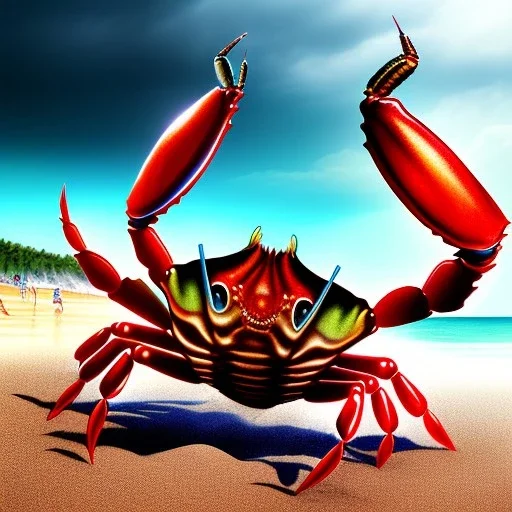 Giant Red Crab, Realistic, Monster, on the beach by Van Gog