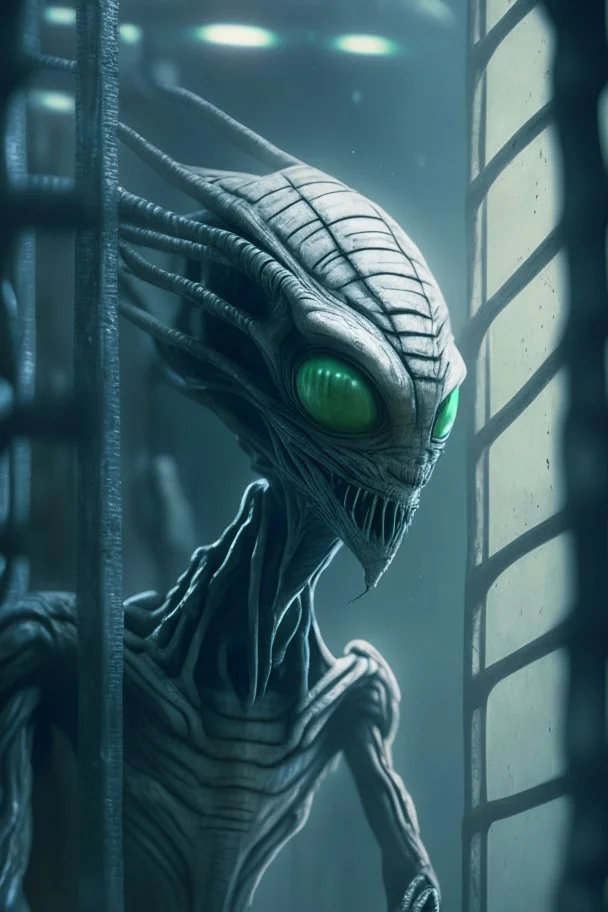 Alien in prison ,highly detailed, artstation, sharp focus,4k