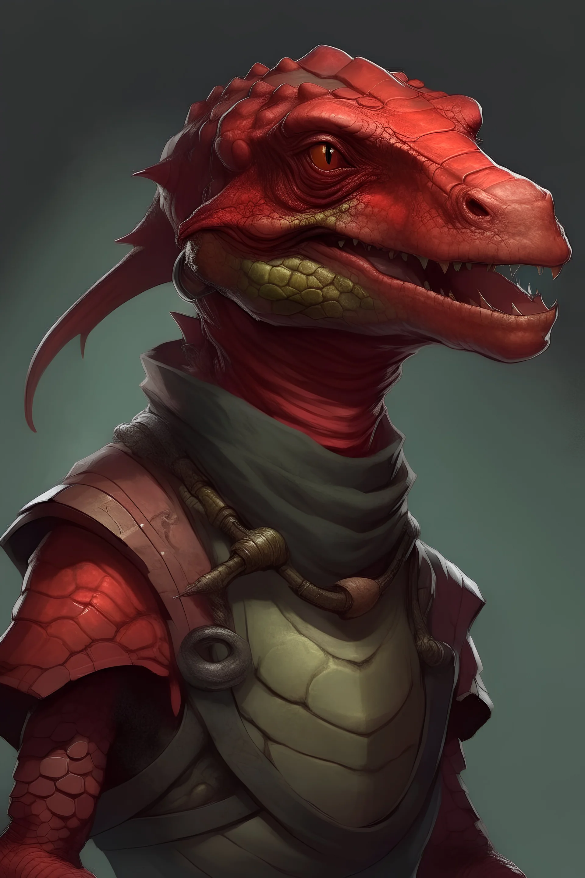 dnd, artistic, illustration, artstation, kobold, reptile, portrait, zombie, body without skin, anatomy and muscles, red