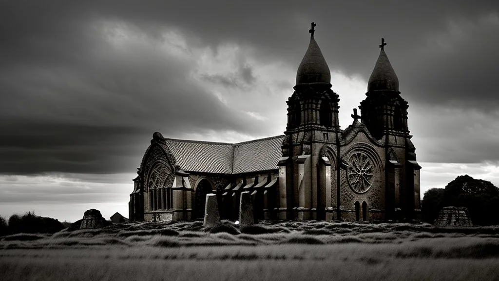 ancient cathedral against a darkening sky