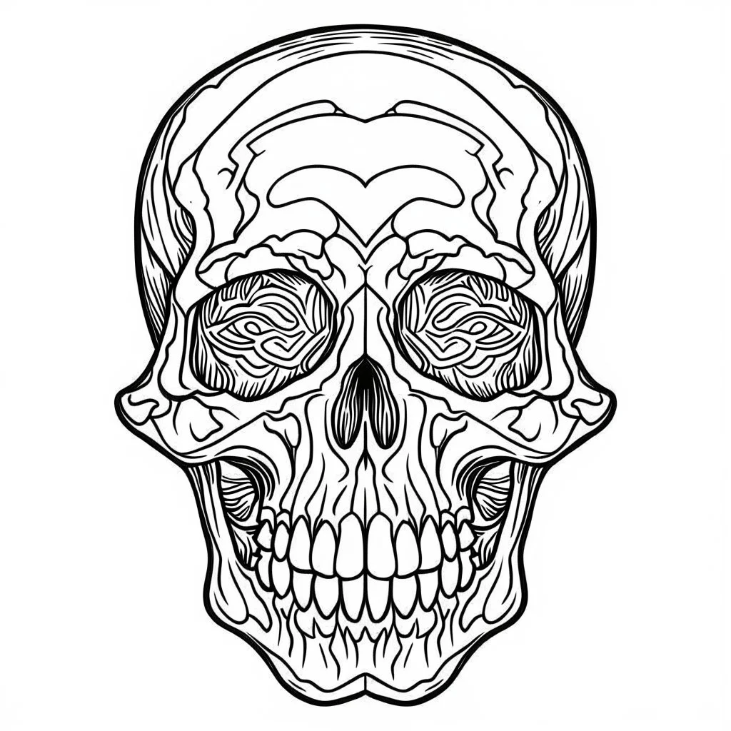 very simple Coloring page for beginers with skull, very Bold outlines and white background