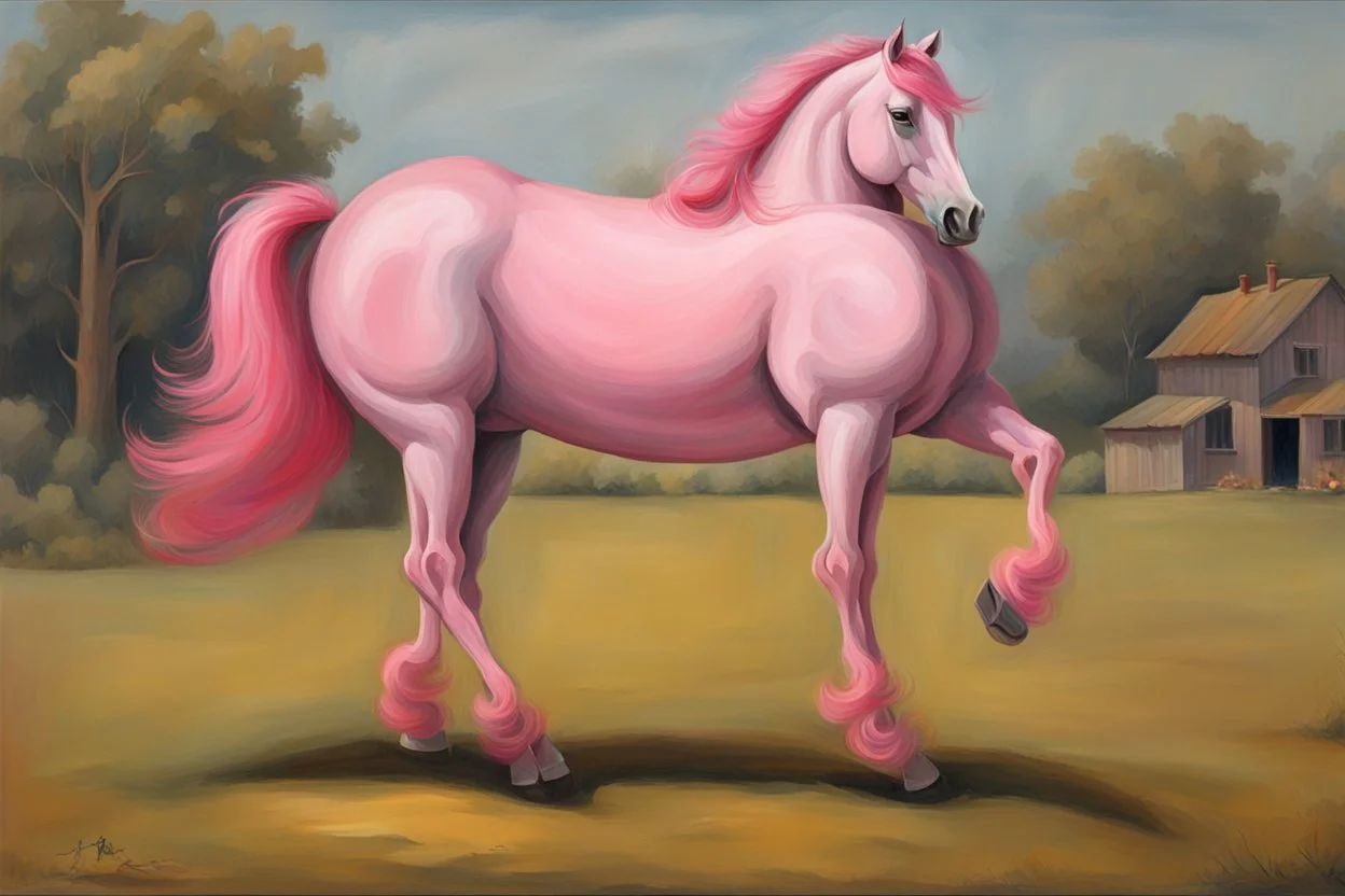 a pink horse like a 19th painting