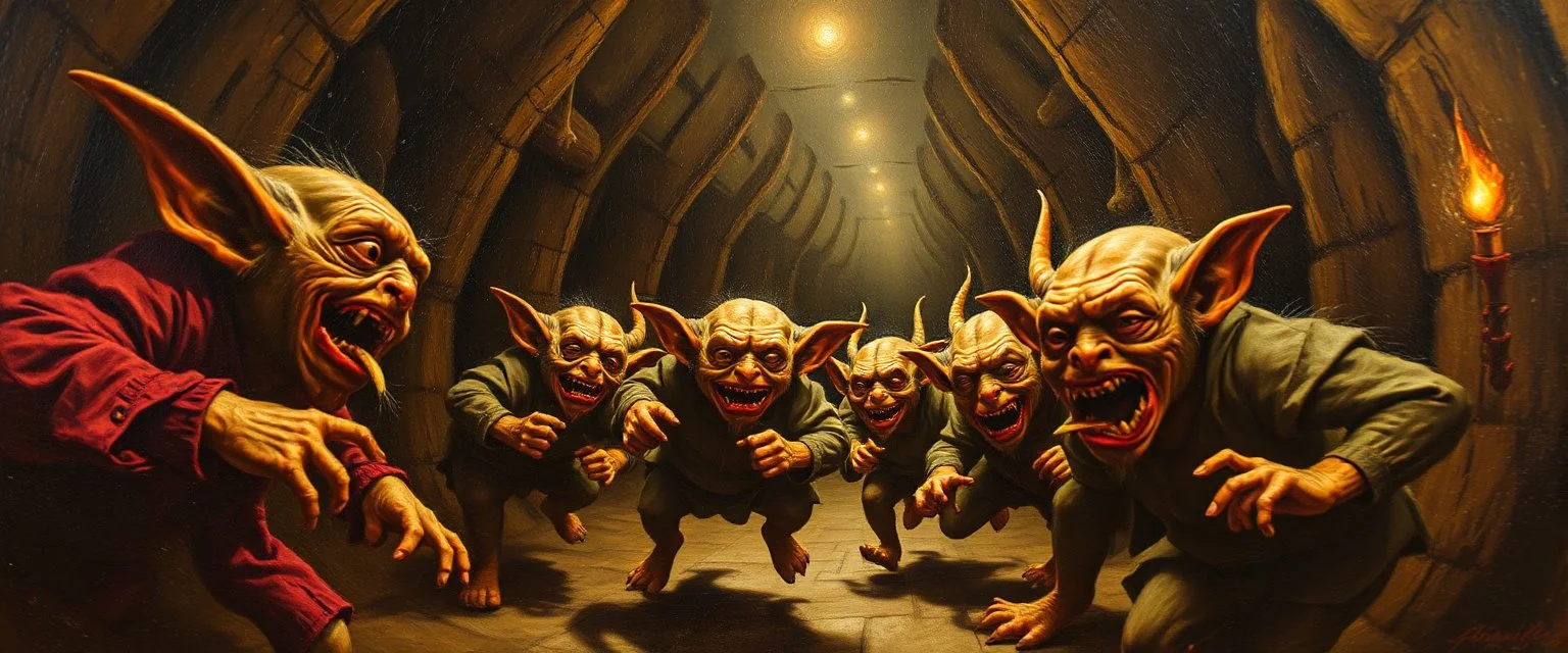 pin hole cam, master oil painting by Rembrandt,When somebody listens to everything you say but still is an asshole testicle goblins. hodenkobolds on the run