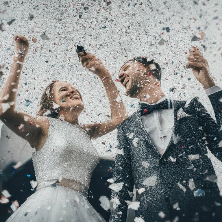 A couple with silver confetti