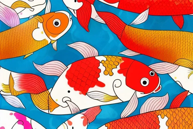 colorful koi carp collage illustration pattern, tiny, small, miniature, short, cute and adorable, digital painting, highly detailed, intricate, elegant, artstation, concept art, colorful, beautiful, studio ghibli, aoshima chiho, takashi murakami, manga, cute and adorable