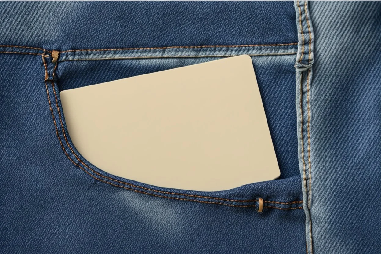 blue denim pocket with card coming out of pocket