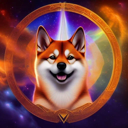 third eye ascension shiba inu doge with heaven glowing aura star sky lightning Q