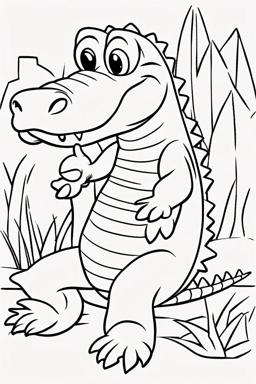 coloring page for kids, ALLIGATOR, thick outline, low details, no shading, no color