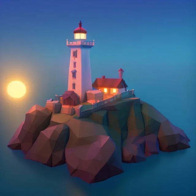 low poly scenery lighthouse by night