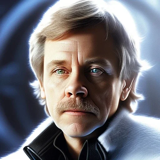 extremely detailed 8k hyperspace wallpaper,complete and photo realistic detailed head to waist stunning photo realistic portrait of mark hamill as luke skywalker in star wars with short lenght, Symmetrical, soft, fine, warm, photo realistic hair, blue eyes, professional majestic photo realistic painting by Ed Blinkey, Atey Ghailan, by Jeremy Mann, Greg Manchess, Antonio Moro, trending on ArtStation, Intricate, High Detail, Sharp focus, dramatic, by greg rutkowski,harsh and rough face, pilot