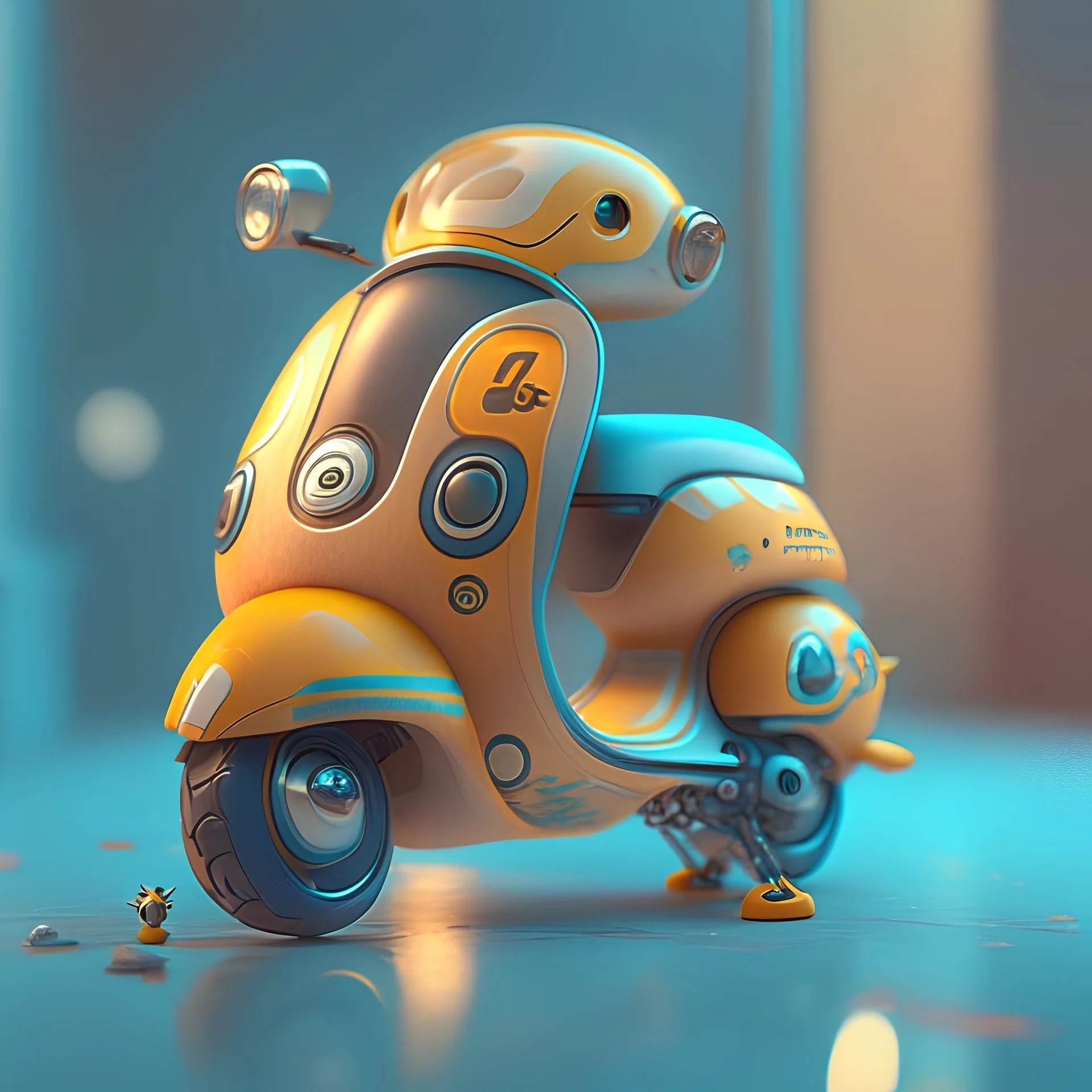 Concept art Small cute toy moto, piaggio vespa, art by freakyfir, hakira toriyama, octane render, hyper detailed, cinematic lighting, digital illustration