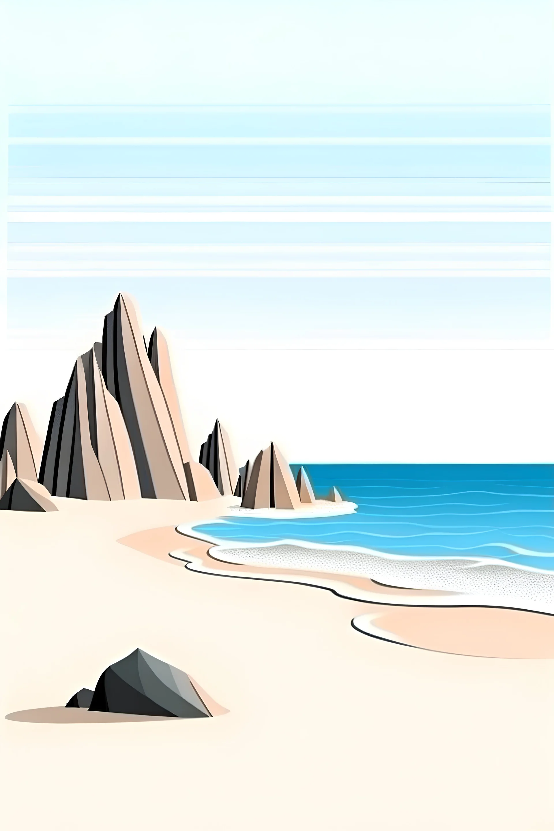 minimal holistic realistic beautiful beach with high rocks