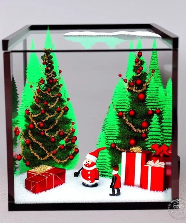 A small Christmas diorama inside a 3d glass cube