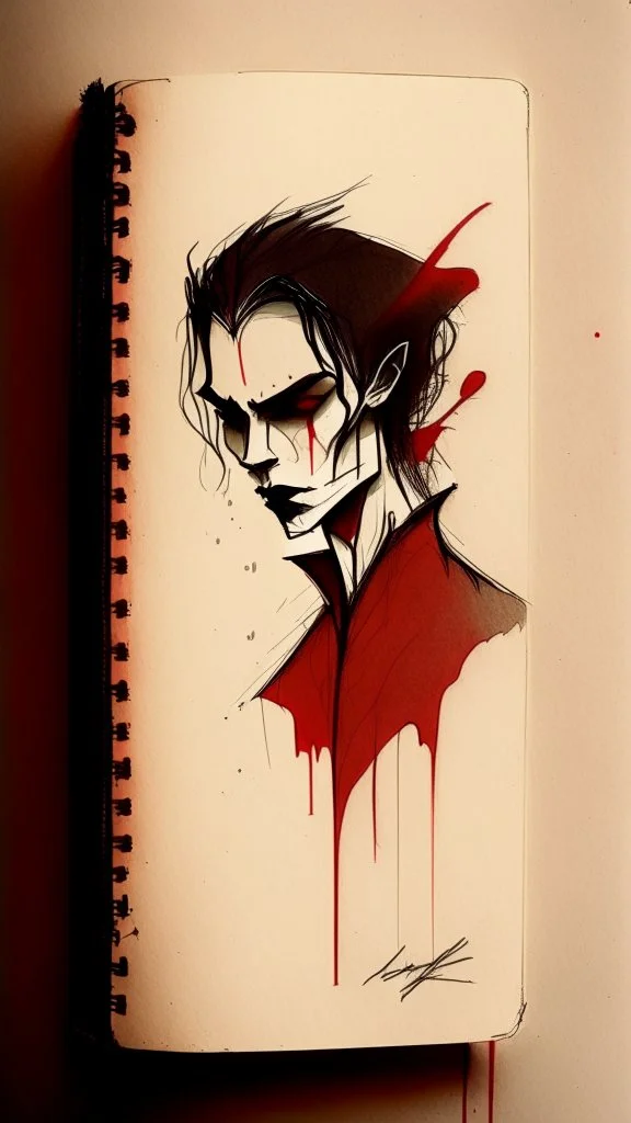 vampire drawing, minimalistic style, natural colors, blood, sketch book