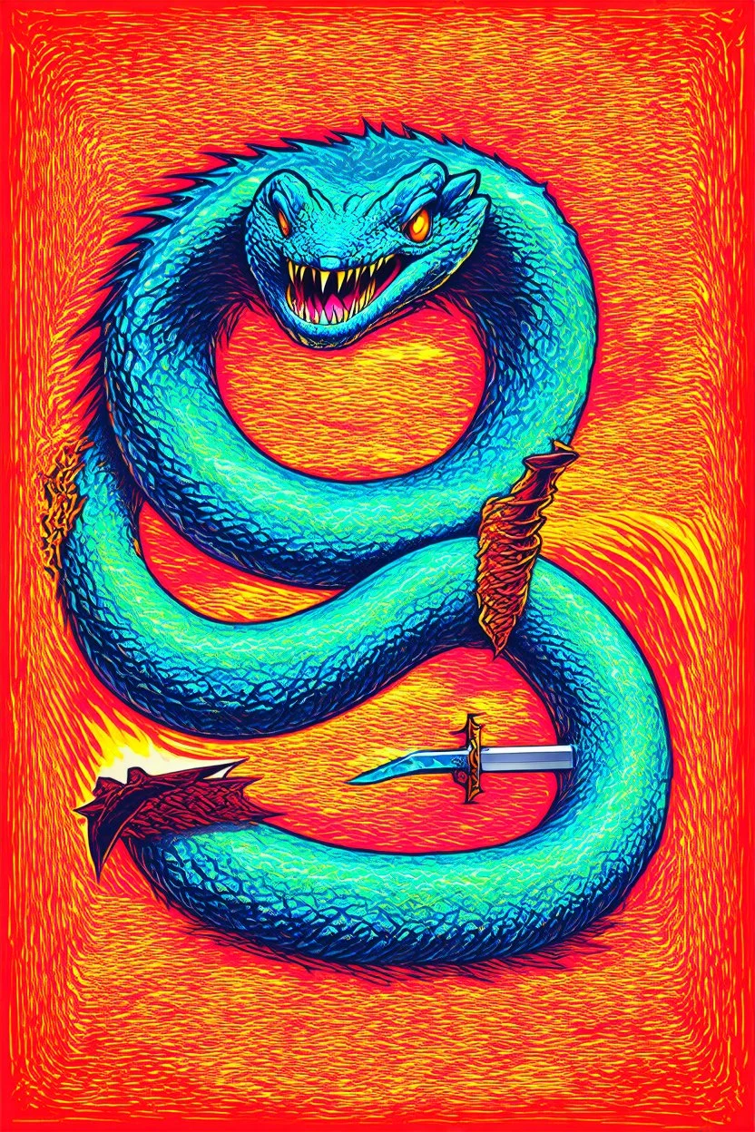 serpent of swords; neo-surrealistic optical art