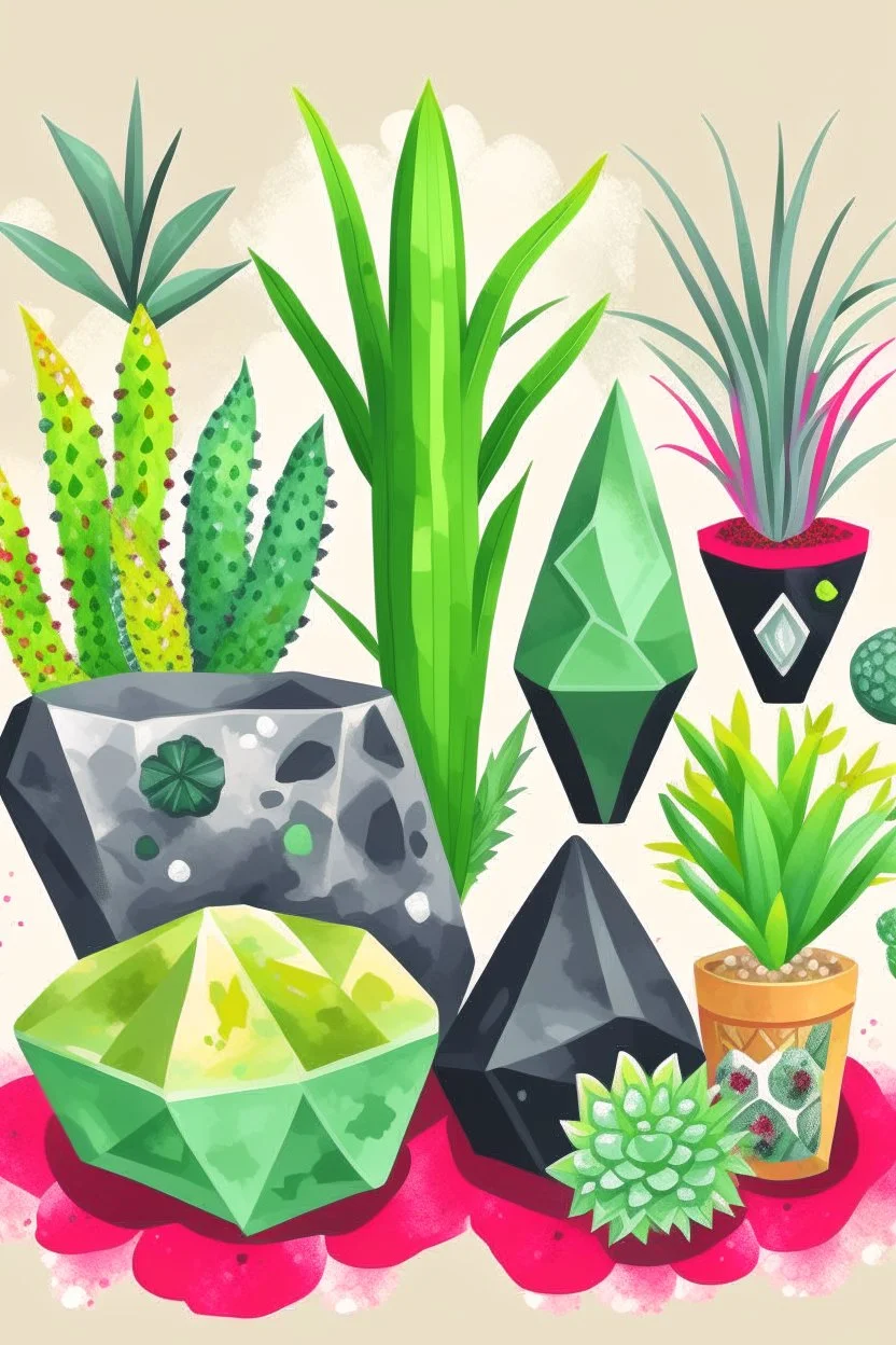 Gemstones and house plants graphic