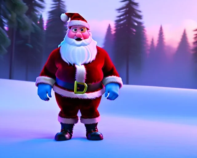 Santa horror, natural environment, hyper detailed, hyper realism, pixar character, sweet and gentle, friendly,