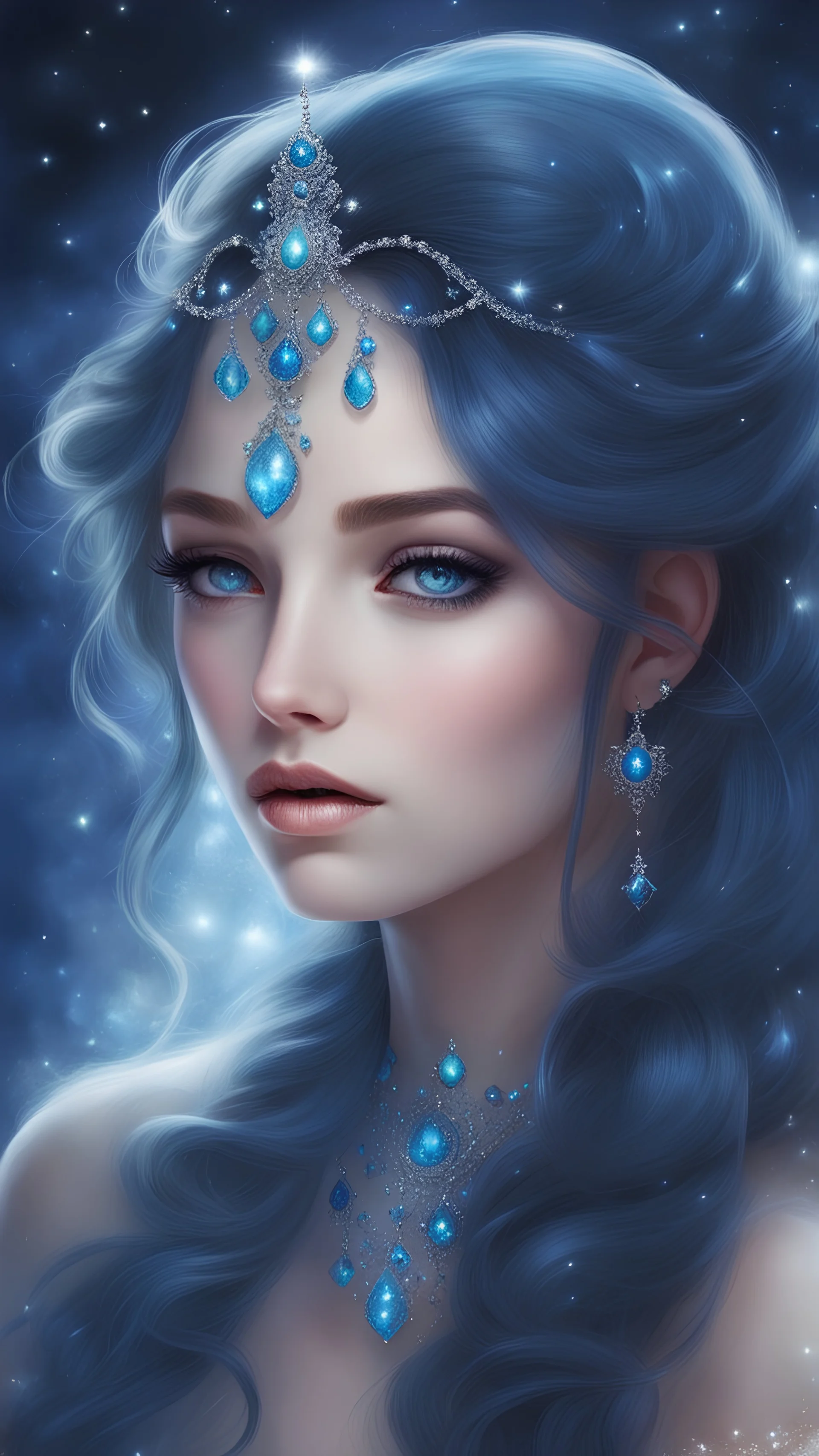 Prompt 1: [1] A captivating girl with luminous blue skin, reminiscent of a moonlit night sky, radiating a soft ethereal glow, with a subtle shimmer and sparkle, as if adorned with stardust