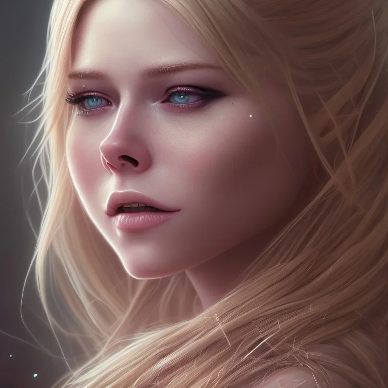 close up portrait painting of Avril lavigne, ultra realistic, concept art, intricate details, serious, highly detailed, photorealistic, octane render, 8 k, unreal engine. art by artgerm and greg rutkowski and alphonse mucha