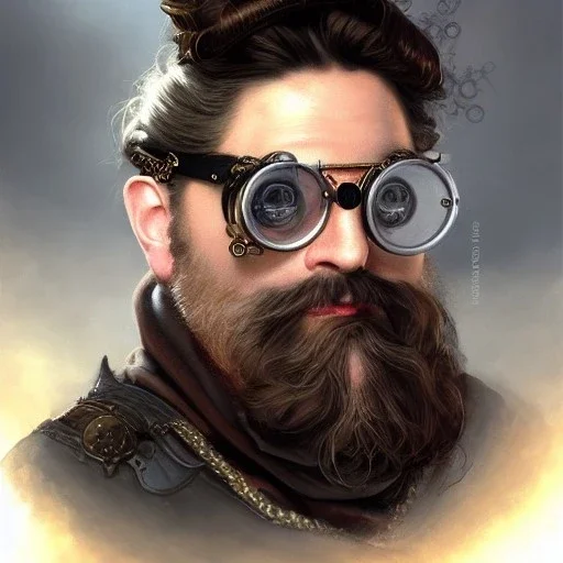 a _ fantasy _ style _ portrait _ painting _ of beautiful white male dwarf black hair short head smirk round face steampunk goggles rpg dnd oil _ painting _ unreal _ 5 _ daz. _ rpg _ portrait _ extremely _ detailed _ artgerm _ greg _ rutkowski _ greg