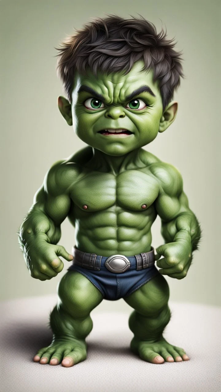 Little baby hulk, full portrait looking at the camera