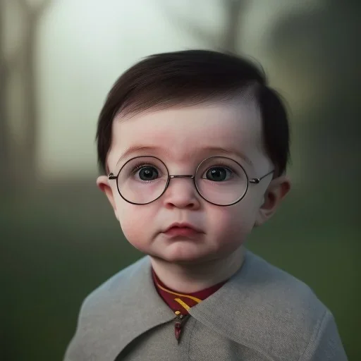 Cute baby character harry potter,movie, real photo realistic, unreal engine, cinematic lighting --ar 1:1 creative