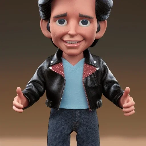 Wide view Young Fonz with black hair greaser figure Toy doll 1975 (thumbs-up) (face) Forehead grin, fonzarelli, ((arnold's drive-in)) fonzie