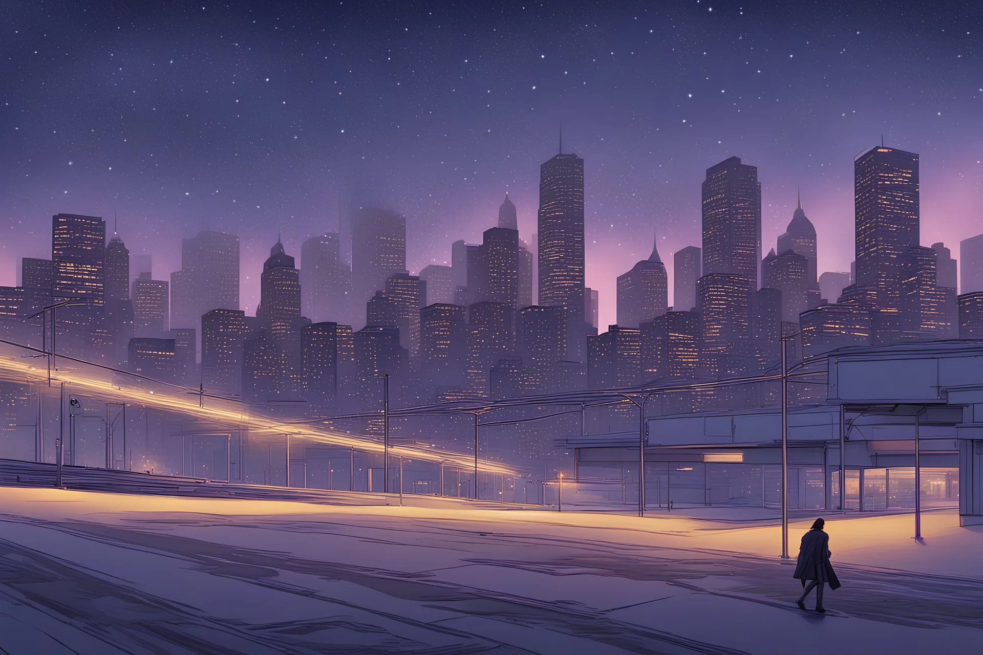 赛博朋克 跑道 荧光灯 星空 风景