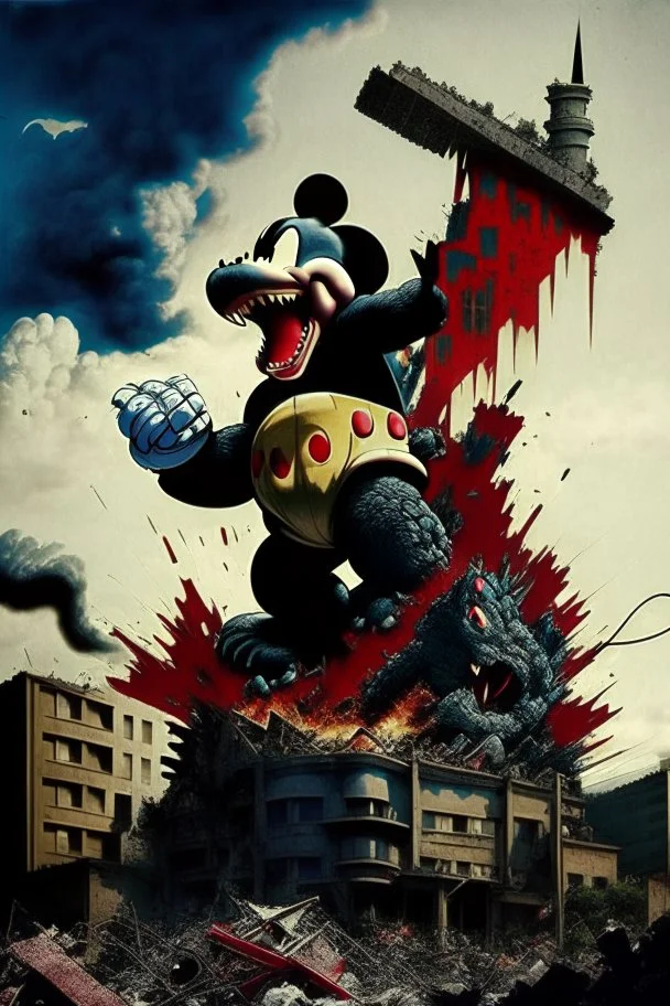 MICKEY MOUSE AS GODZILLA DESTROYING BUILDINGS IN SOUTH AFFRICA