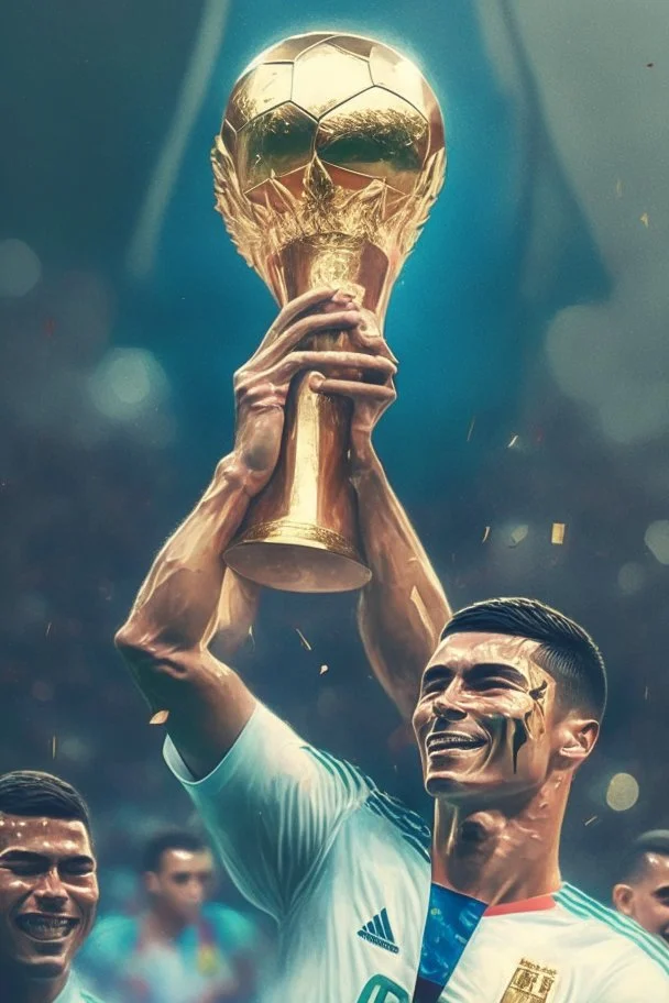 Cristiano Ronaldo lifting the World Cup trophy