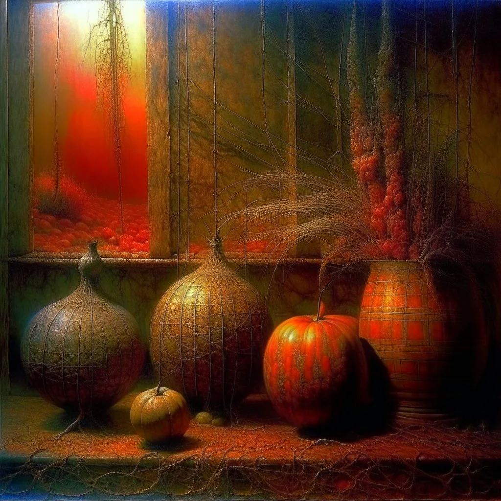 still life oil painting, Zdzisław Beksiński