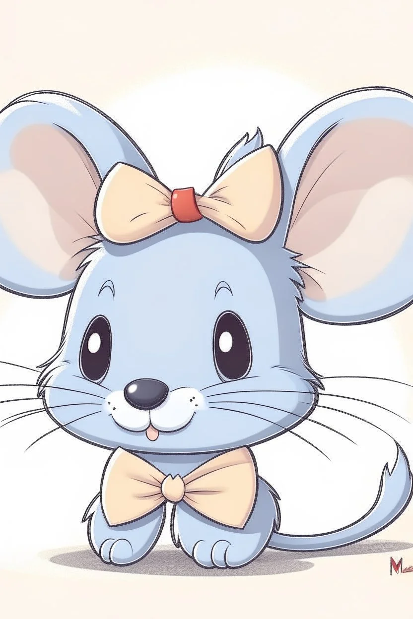 A cute drawing of a mouse wearing a bow on her head