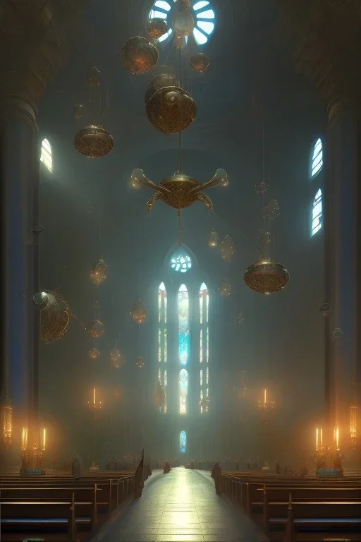 church inside, 8k resolution concept Greg Rutkowski, Artgerm, WLOP, Alphonse Mucha dynamic lighting hyperdetailed triadic colors Unreal Engine 5 volumetric lighting,