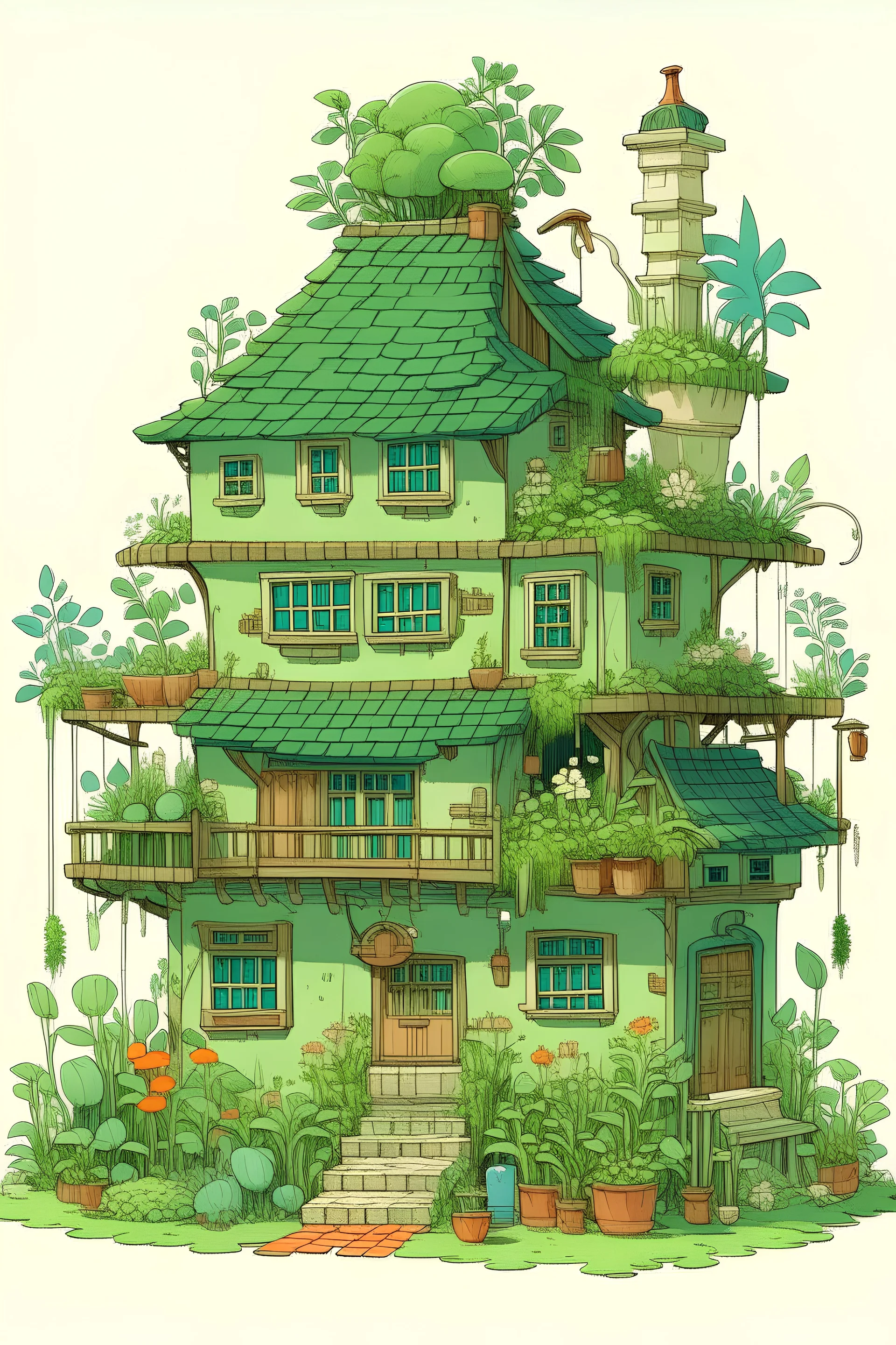 a plants house, ghibli style