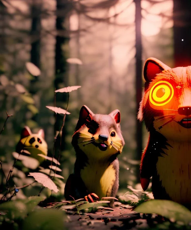 Wes Anderson photographer, night forest, Ultra realistic matryoshka, Japanese style, wide angle view, magic, fireflies, soft color, highly detailed, unreal engine 5, ray tracing, RTX, lumen lighting, ultra detail, volumetric lighting, 3d, finely drawn, high definition.