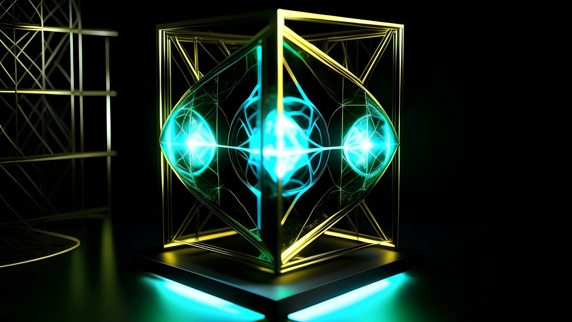 Tesseract from movie Loki, in the middle and with glow, background of picture black. Without table