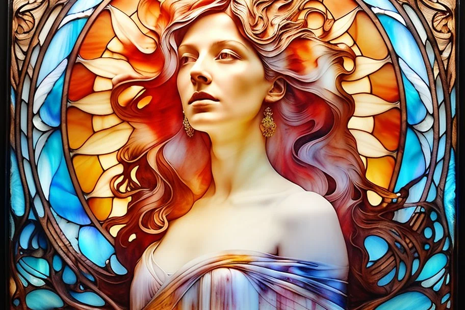 24x36 inch movie poster - "The End of Life" - double exposure - Oil paint, water paint, acrylic paint, statuesque, clay molding, wood burning, pencil and ink - in the art style of every artist that has ever lived - a multicolored, stained, spectral, glass fragment, prism, 3D sculpture, a woman standing on the precipice looking down into the void while a giant, snarling werewolf rears up behind her