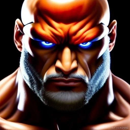 Ultra detailed fullbody Portrait in oil on canvas of Street Fighter- Sagat,extremely detailed digital painting,ultrarealistic skin,intense stare, extremely detailed face, crystal clear eyes, mystical colors ,perfectly centered image, perfect composition, rim light, beautiful lighting,masterpiece ,8k, stunning scene, raytracing, anatomically correct, in the style of Simon Bisley and Ohrai Noriyoshi and robert e howard and Steve Jung and frank frazetta.