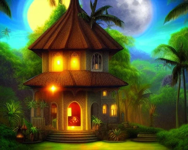 mystical house on a hot tropical island, fantasy art,