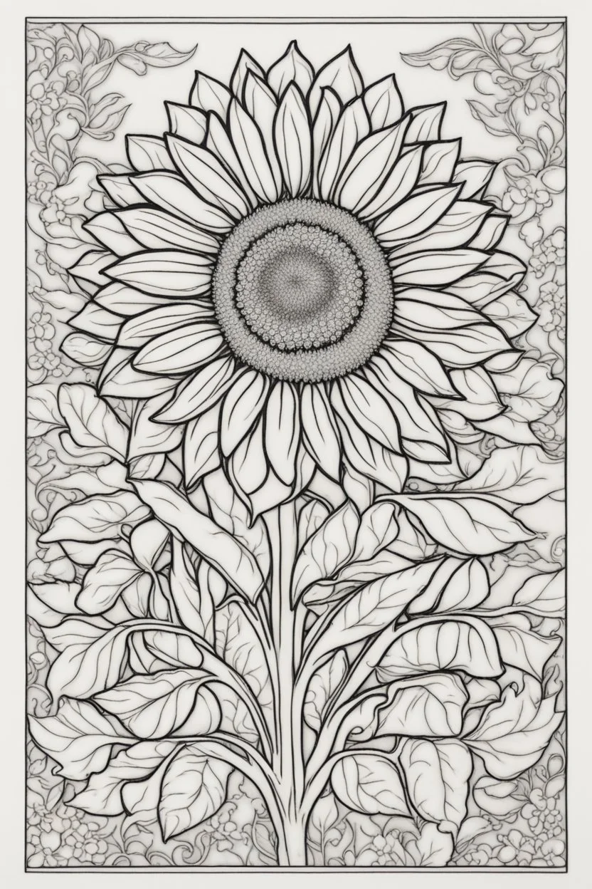 sunflowerr picture coloring page with decorative border around edges