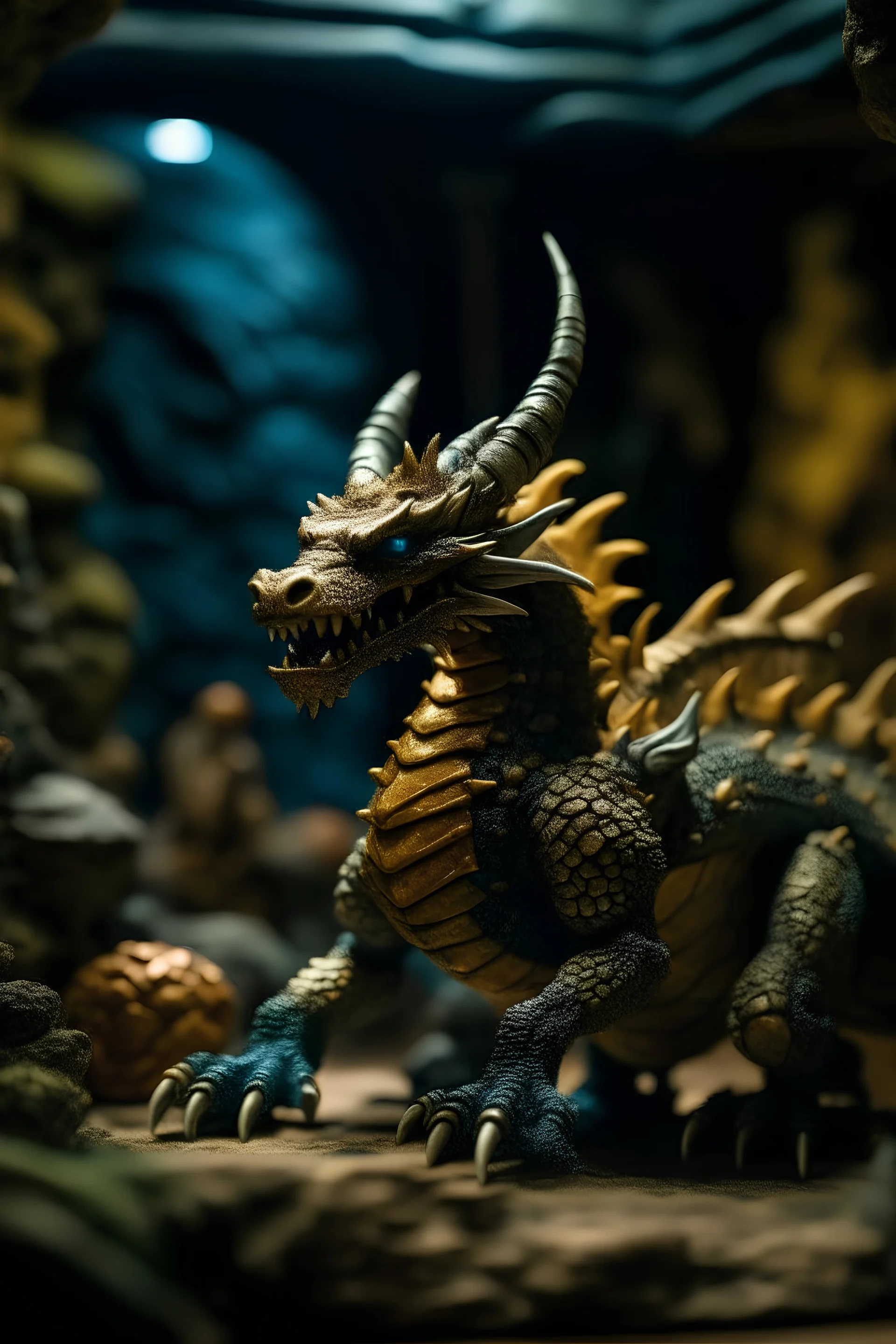 the beast who prefers quantity over quality, dragon hoarding in cave palace, zeiss prime lens, bokeh like f/0.8, tilt-shift lens 8k, high detail, smooth render, down-light, unreal engine, prize winning