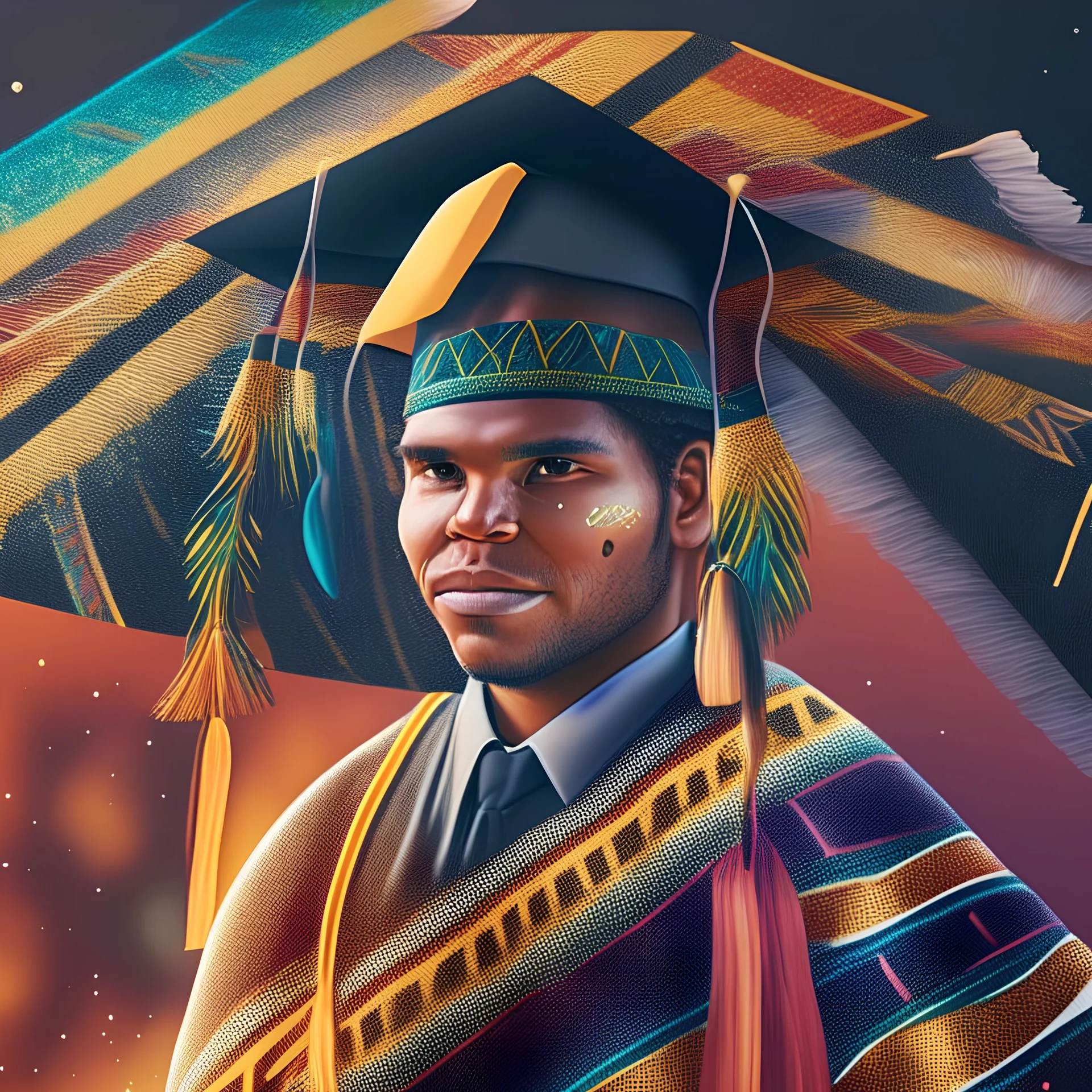 university graduation promotion, Australian Aboriginal, Indigenous Australian, artwork, 2D, digital art, celebration, illustration, ultra detailed, Australia, 8K, cinematic, photo realistic