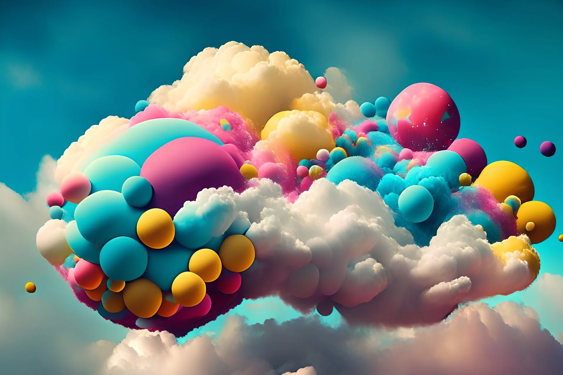 jumbo colour burst balls floating in clouds