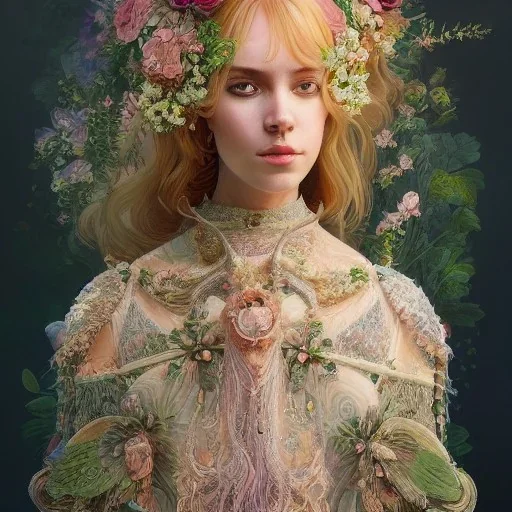 full body portrait,"Insanely detailed photograph of a beautiful nordic vestal sacral priest, pretty face, highly intricate dress,colorful flowers in hair,elegant, highly detailed hair, digital painting, artstation, concept art, smooth, sharp focus, illustration, art by artgerm and greg rutkowski and alphonse mucha, 8 k