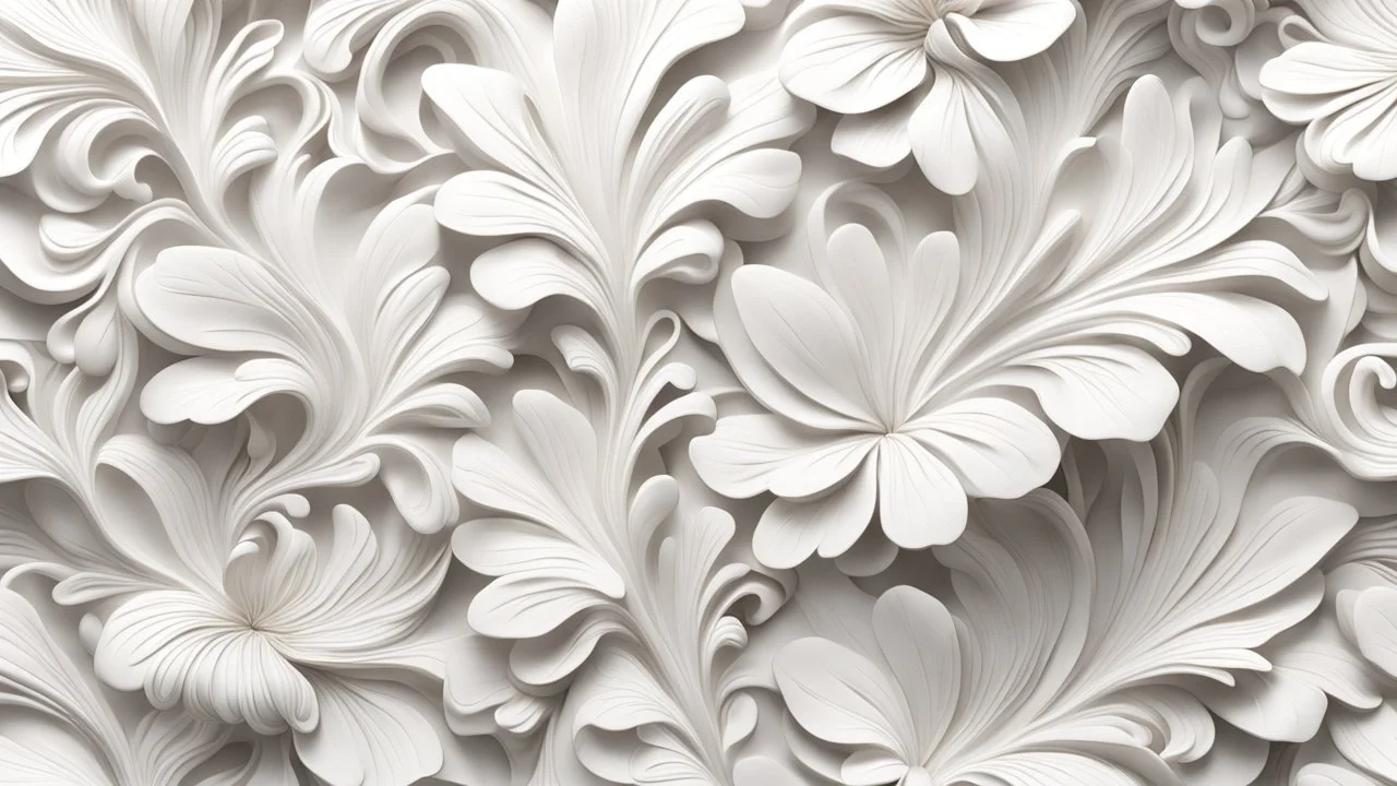 Hyper Realistic Abstract White Floral Patterns White Wall