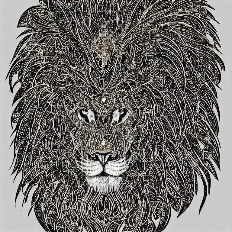 lion, black, gold, Moroccan traditional art, 3d, 4k