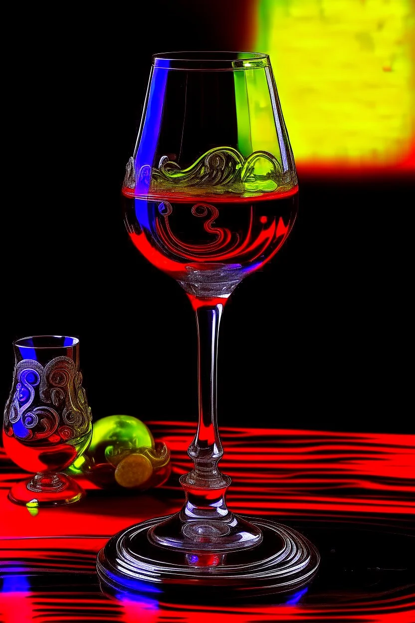 A Still life, a glass of wine, intricate, melted glassprint